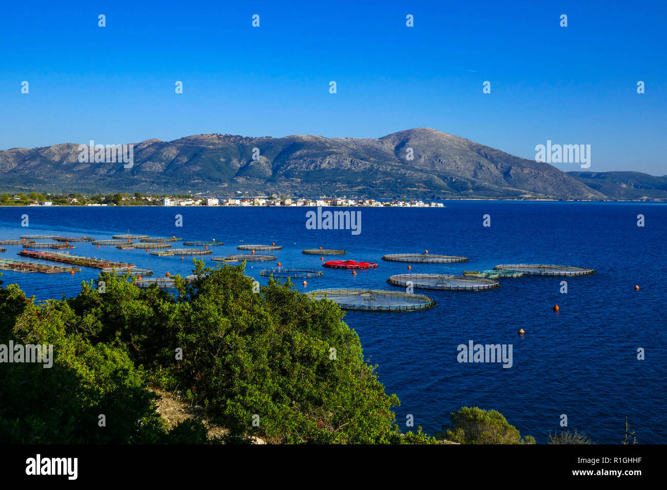 Fish-farm, fish farm, near the town of Mytikas, Ionian Sea, Greece Stock Photo
