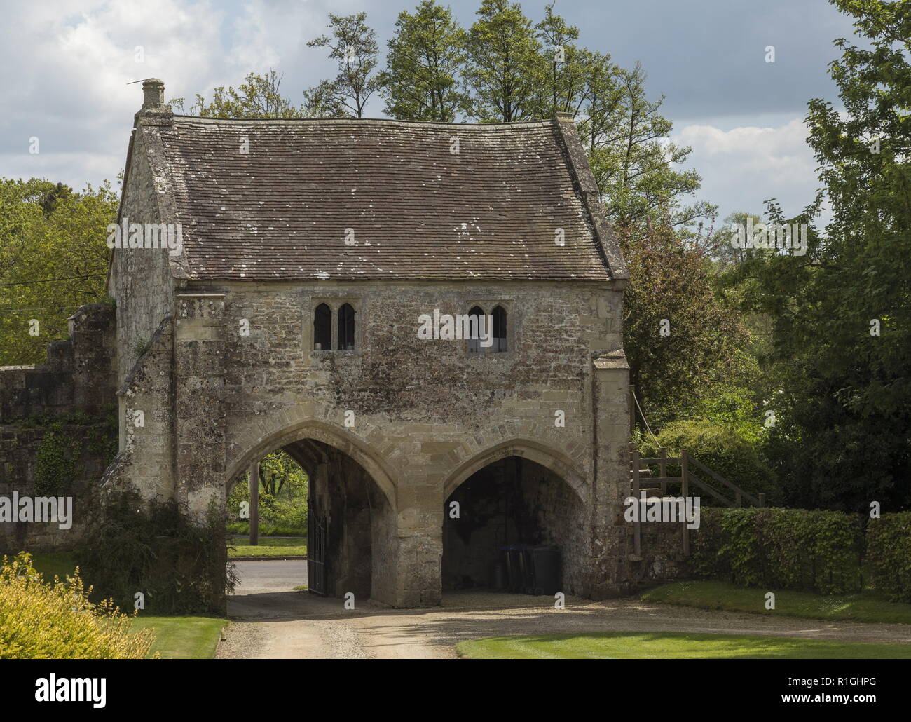 Medieval monastic gateway at Place Farm, Tisbury, Wilts. Grade 1 listed building. Stock Photo