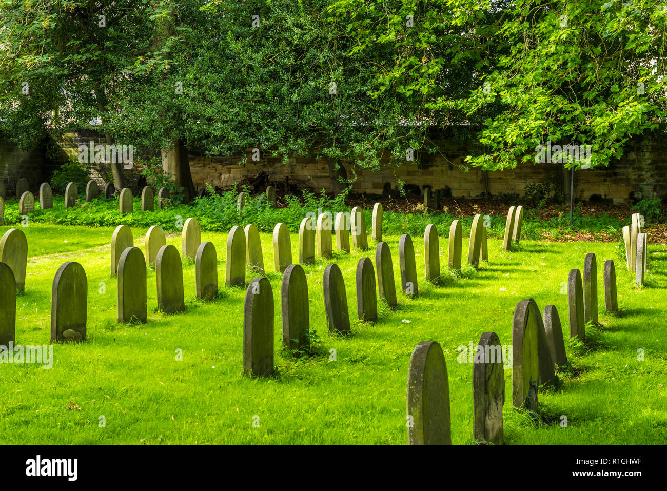 Gravestones in the Friends Meeting House burial ground off Skinnergate, Darlington, County Durham, England Stock Photo