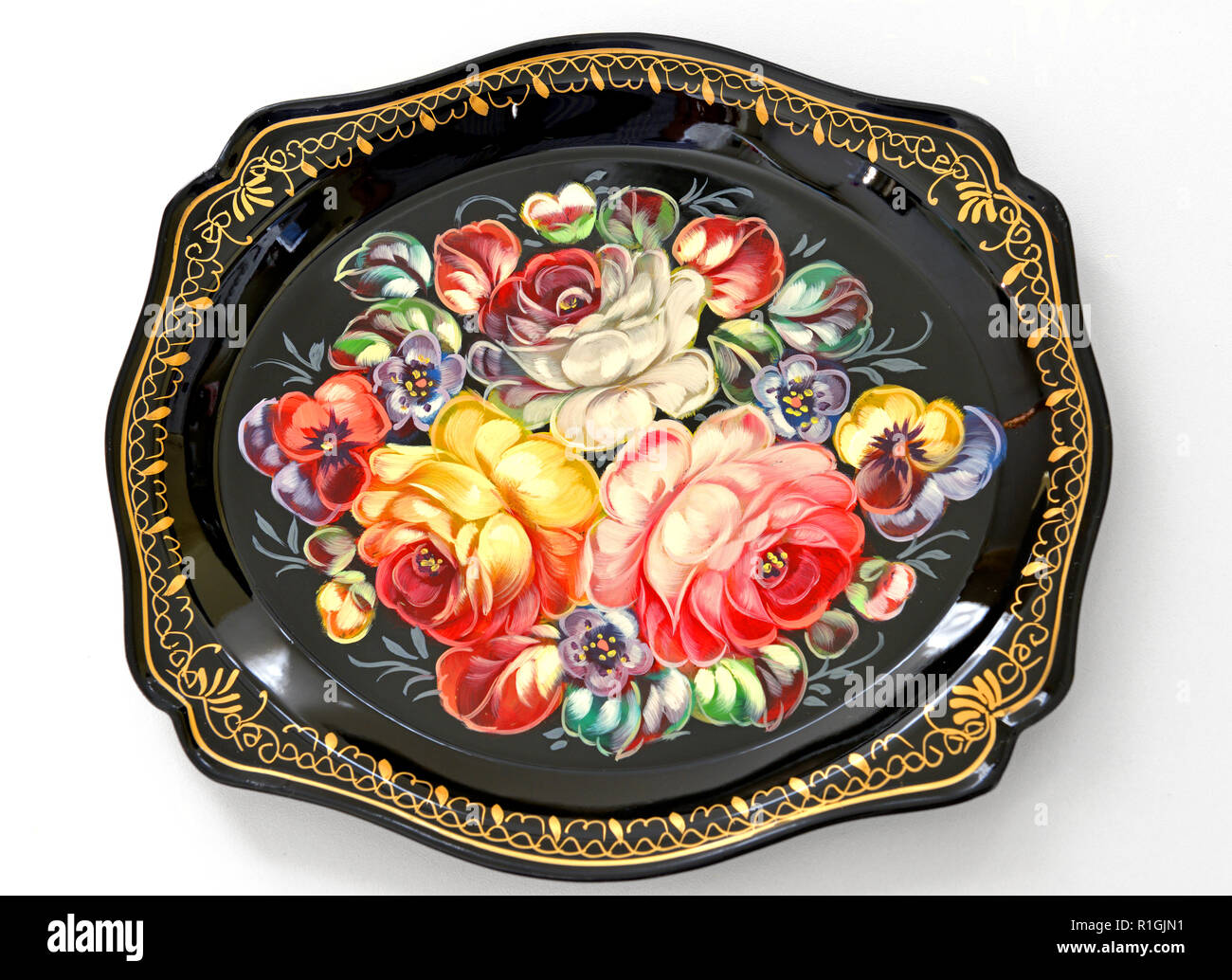Zhostovo painting, old Russian folk handicraft of painting on metal ...