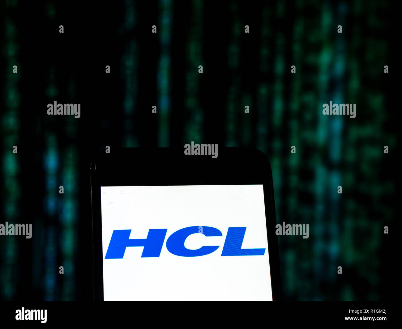 HCL Technologies Software company logo seen displayed on smart phone. HCL Technologies Limited