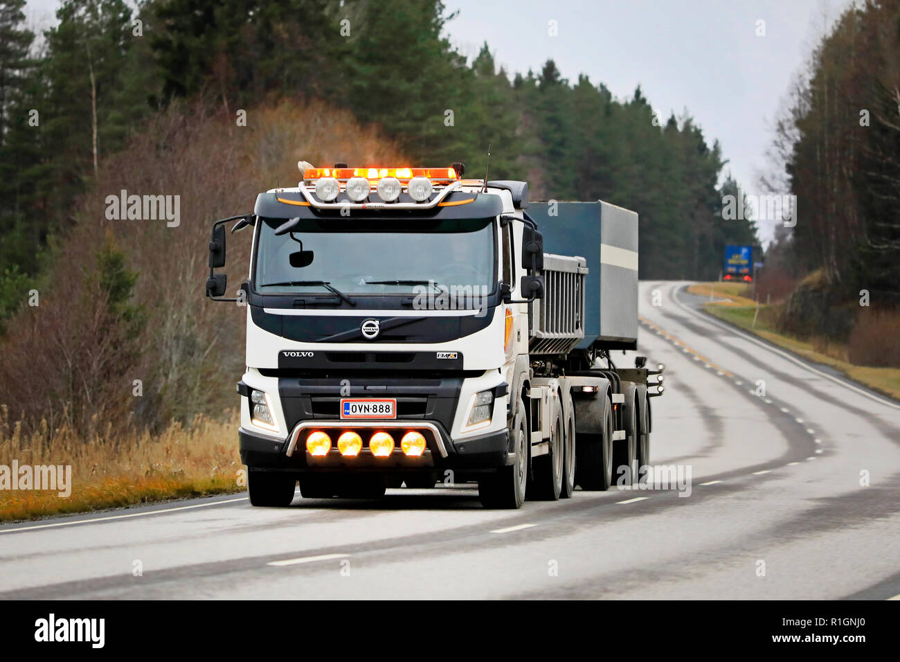 New, white Volvo FMX heavy duty truck for construction parked on a