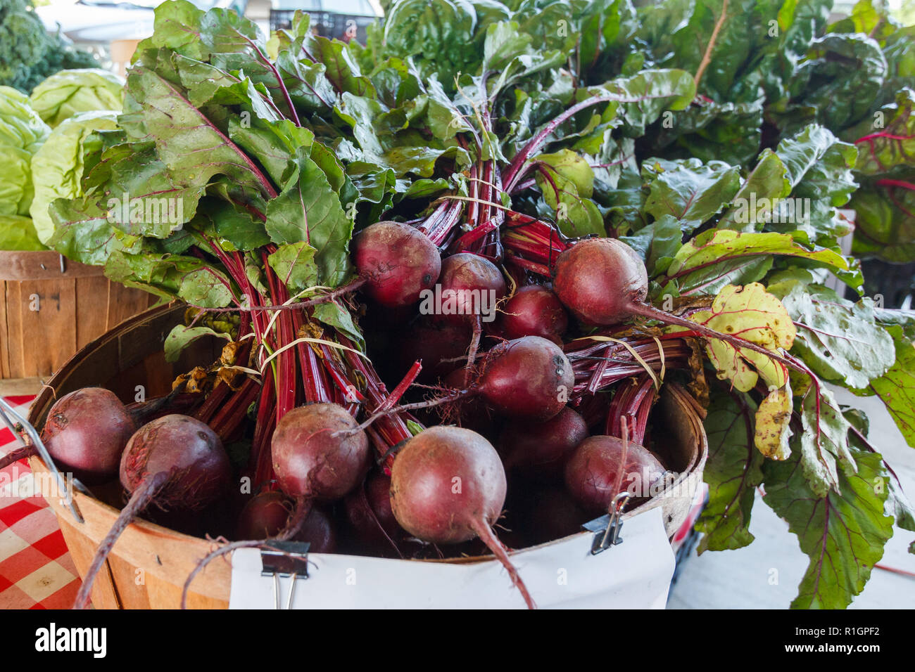 Fresh Beets at a Produce Stand Stock Photo