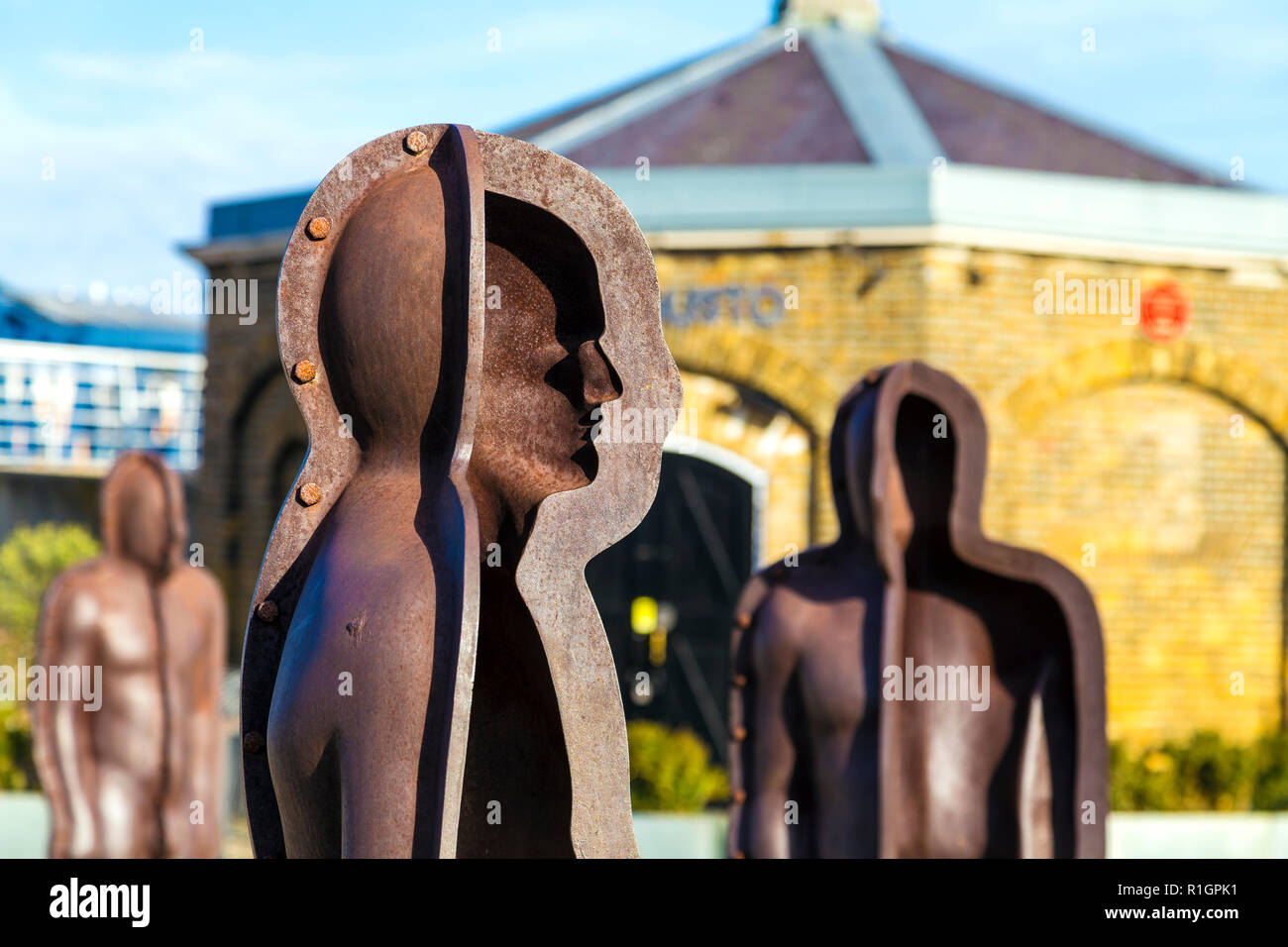 'Assembly' sculpture by Peter Burke in Woolwich, London, UK Stock Photo
