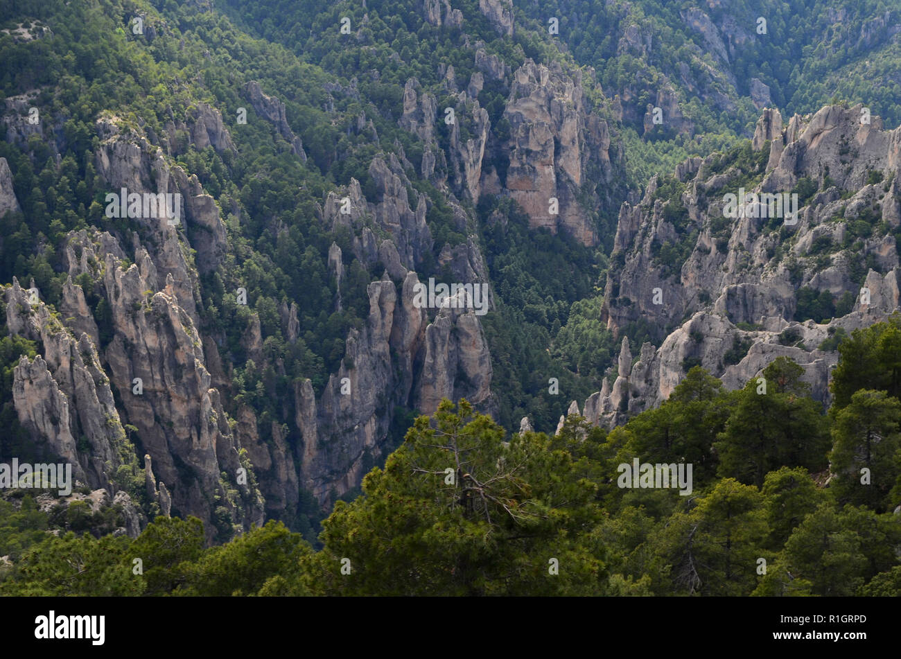 Els Ports Natural Park, a limestone mountain massif at the border between Aragon and Catalonia Stock Photo