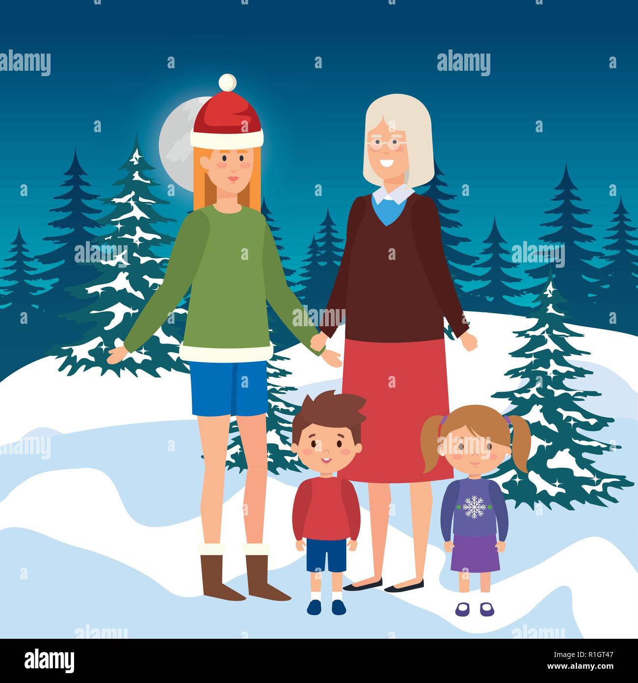 family members in the snowscape Stock Vector Image & Art - Alamy