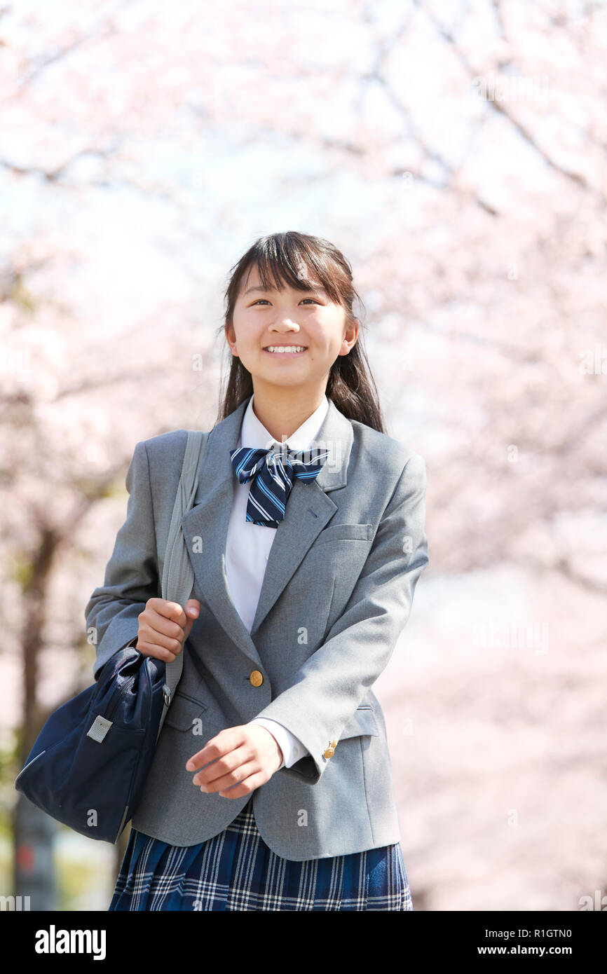 Japanese junior-high schoolgirl in uniform Stock Photo