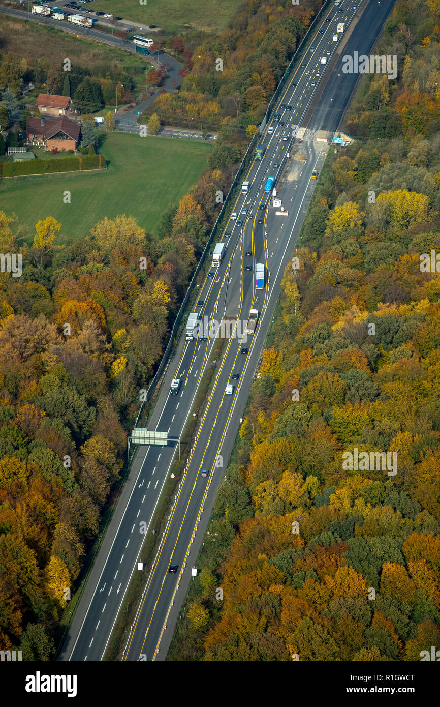 Aerial view, construction site on the A31 motorway to the north, north motorway intersections Bottrop, Eigen, Bottrop, Ruhr area, North Rhine-Westphal Stock Photo