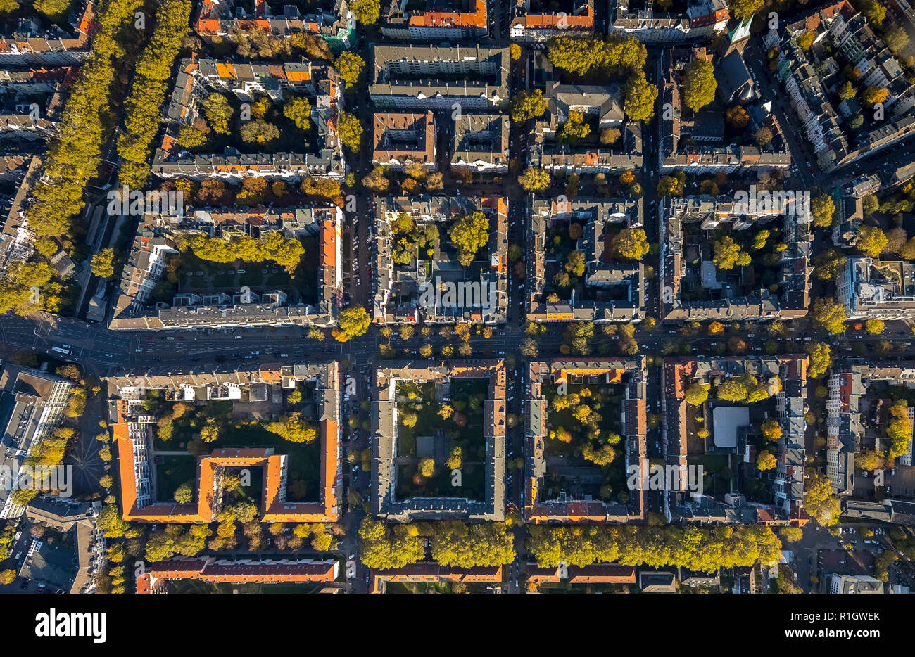 Aerial view, Kreuzviertel Dortmund, perimeter block development ...