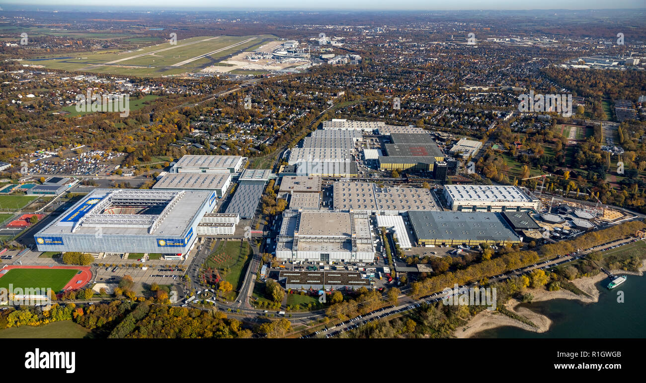 Aerial View, Merkur Gaming Arena Dusseldorf, at Dusseldorf, football stadium, convention center at the fair Dusseldorf, Stockum, Dusseldorf, Niederrhe Stock Photo