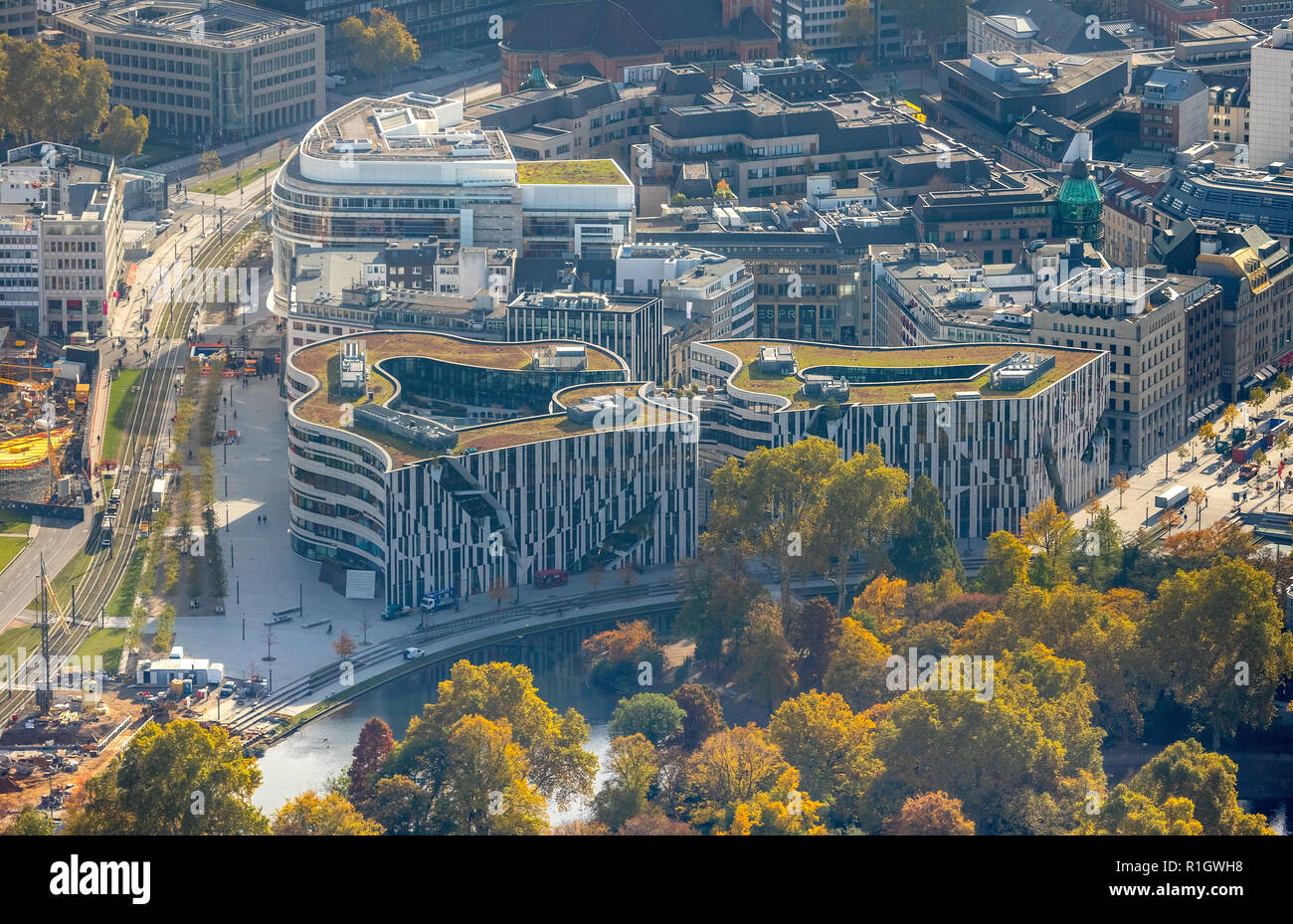 Aerial View, K-arc Shopping Center, Dusseldorf, Rhineland, North Rhine-Westphalia, Germany, Rhineland, Europe, aerial view, birds-eyes view, aerial ph Stock Photo