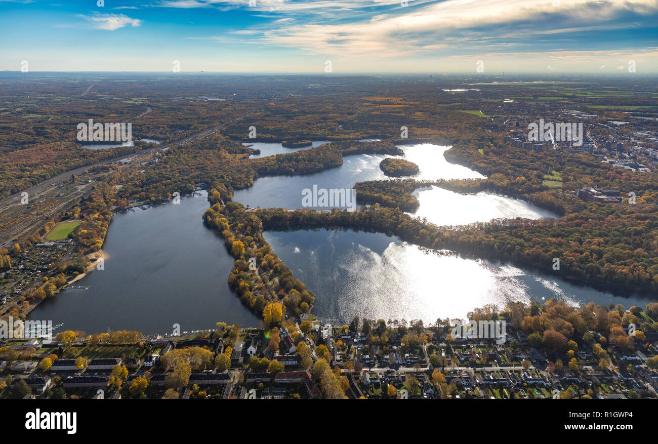 Aerial View, Six Lakes plate Wedau, Duisburg, Ruhr, Nordrhein-Westfalen, Germany, DEU, Europe, aerial view, birds-eyes view, aerial photography, aeria Stock Photo