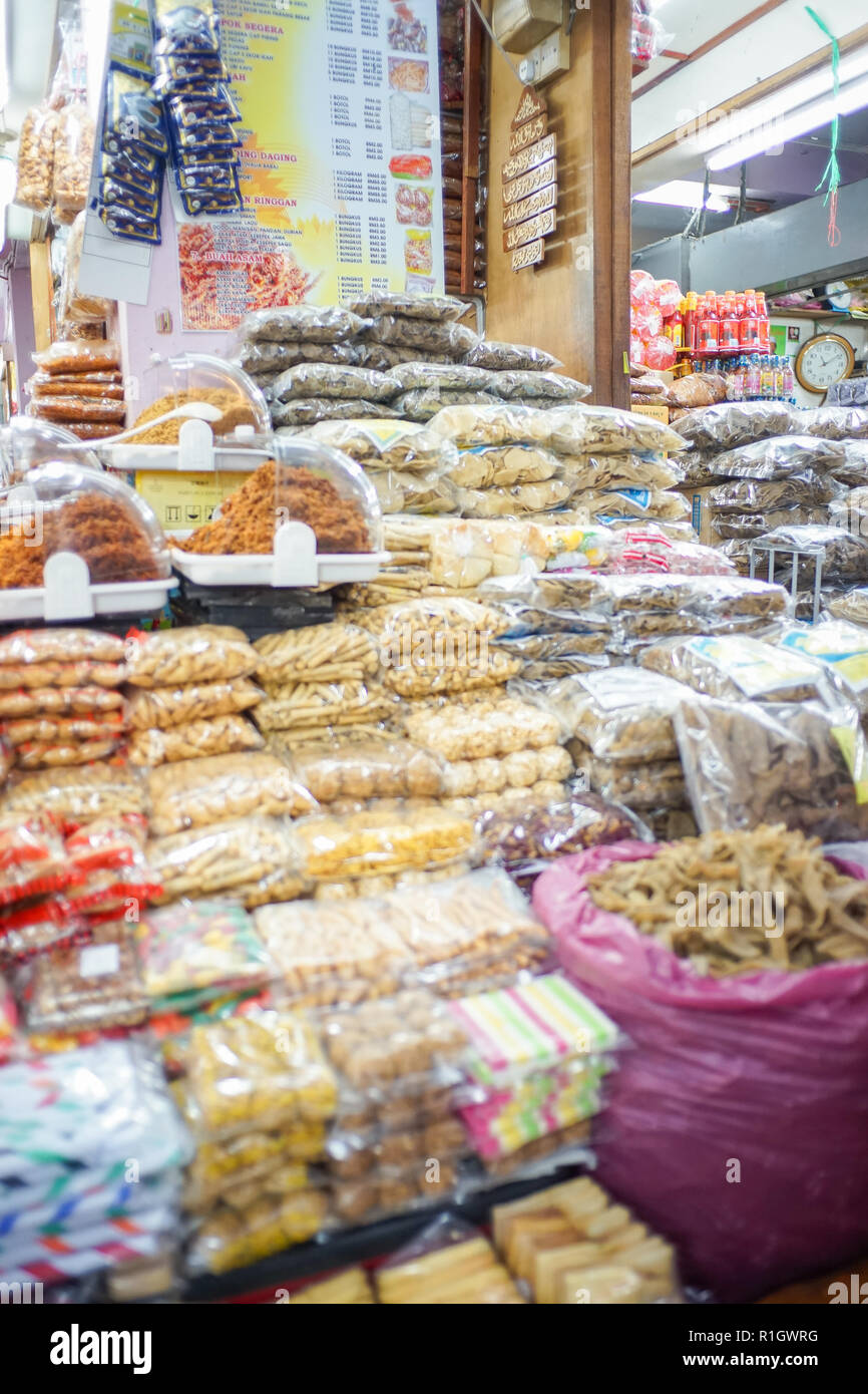 KELANTAN, MALAYSIA, 20 October 2018.The seller and the interior environment  of Siti Khadijah fresh market located in Kota Bharu, Kelantan, Malaysia Stock Photo