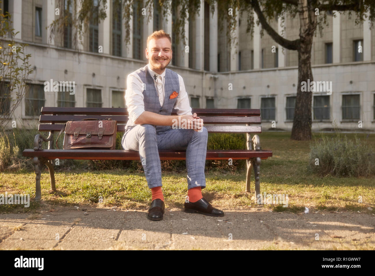 One Young Smiling Man 20 29 Years Old Wearing Hipster Retro Suit