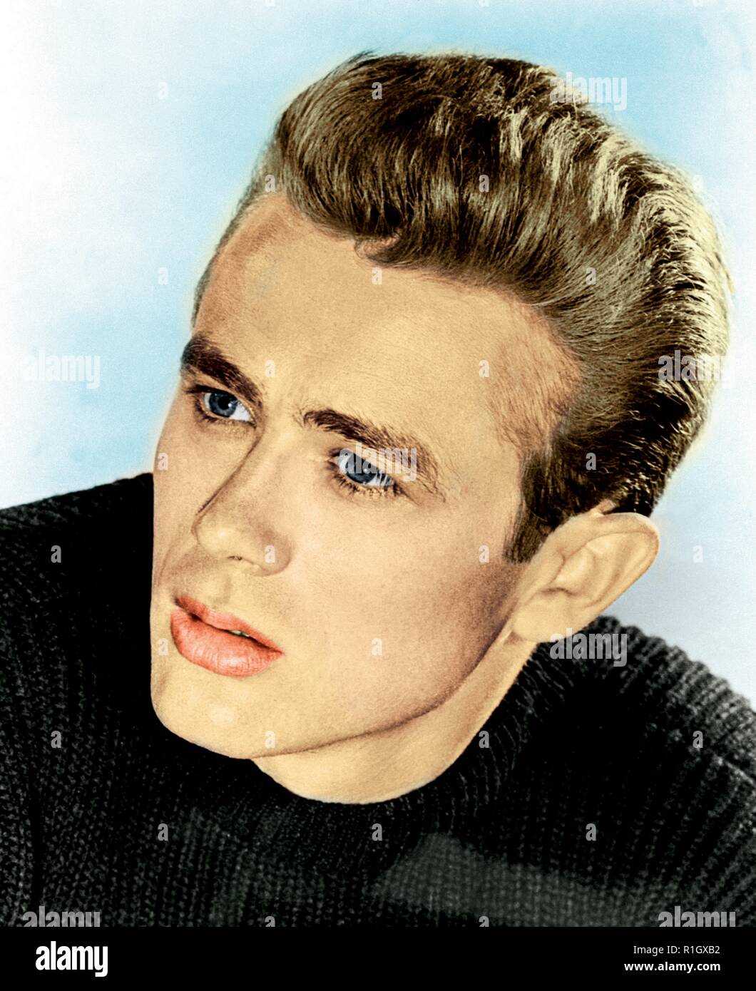James Byron Dean (February 8, 1931 – September 30, 1955) was an American actor. He is remembered as a cultural icon of teenage disillusionment and social estrangement, as expressed in the title of his most celebrated film, Rebel Without a Cause (1955), in which he starred as troubled teenager Jim Stark. The other two roles that defined his stardom were loner Cal Trask in East of Eden (1955) and surly ranch hand Jett Rink in Giant (1956). Credit: Hollywood Photo Archive / MediaPunch Stock Photo