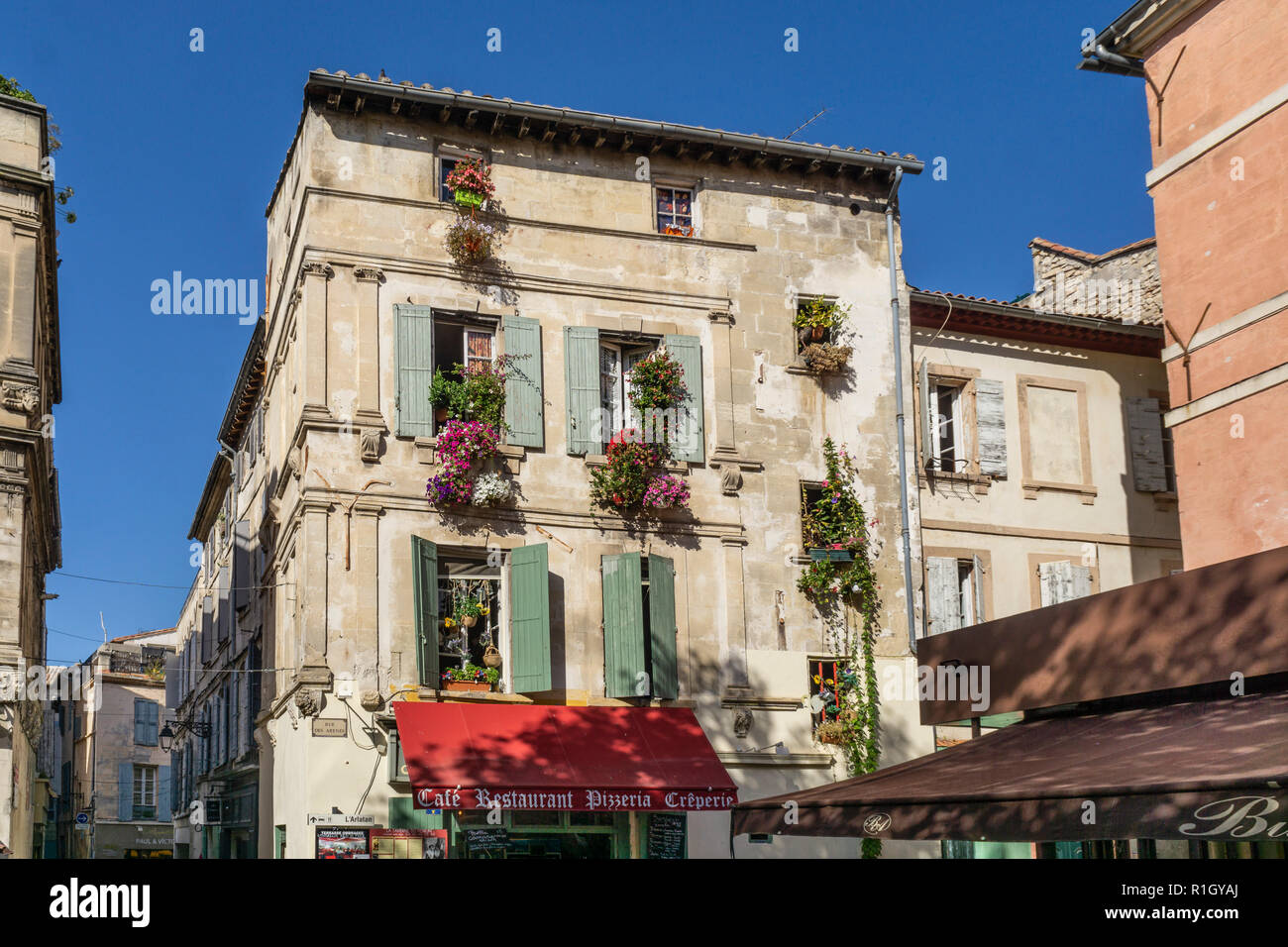Place du forum, facade, Cafe, Arles, Provence Stock Photo