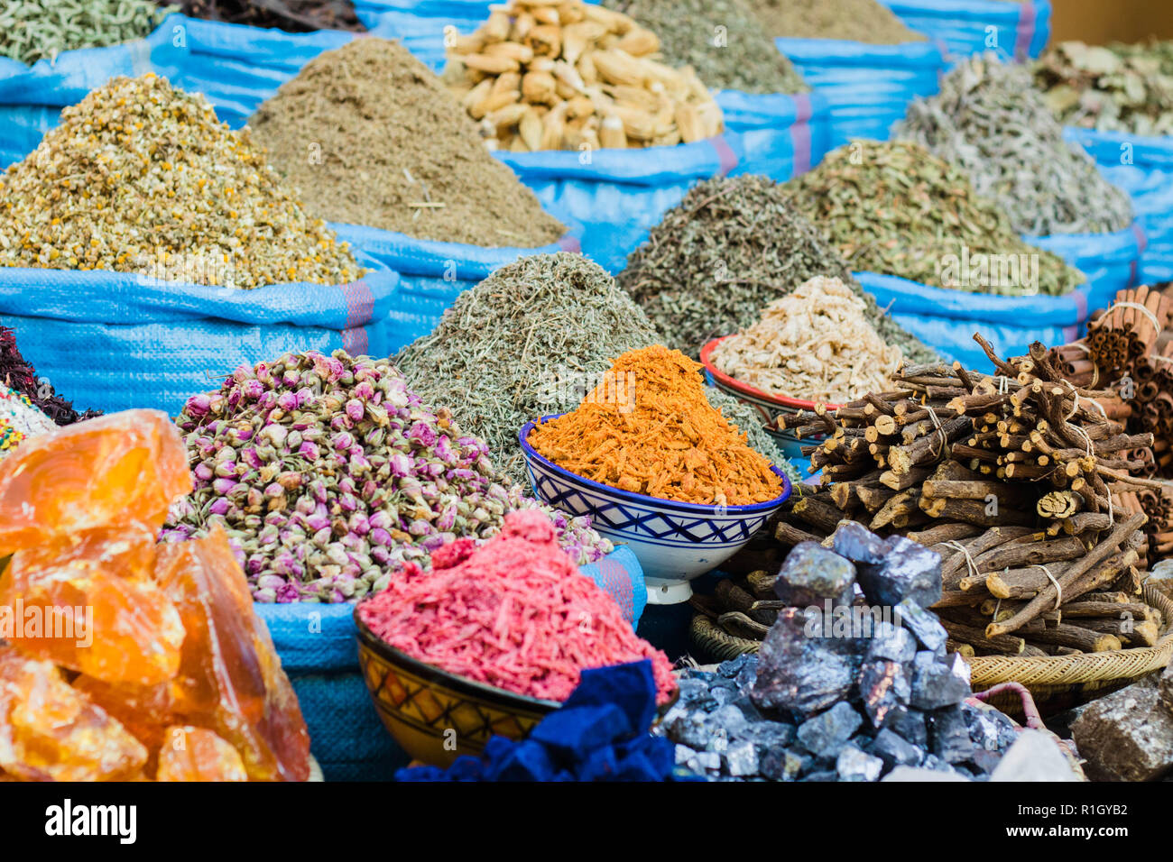 Essaouira, Morocco. Spices. Colors. Senses Stock Photo