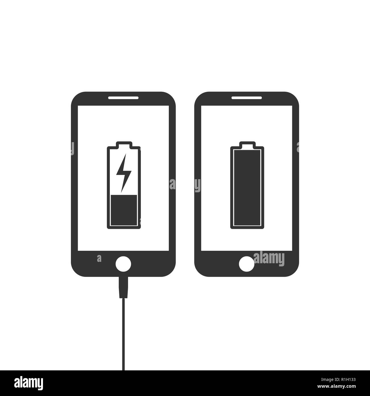 Phone on charge icon. Battery load icon. Vector illustration. Flat Stock Vector
