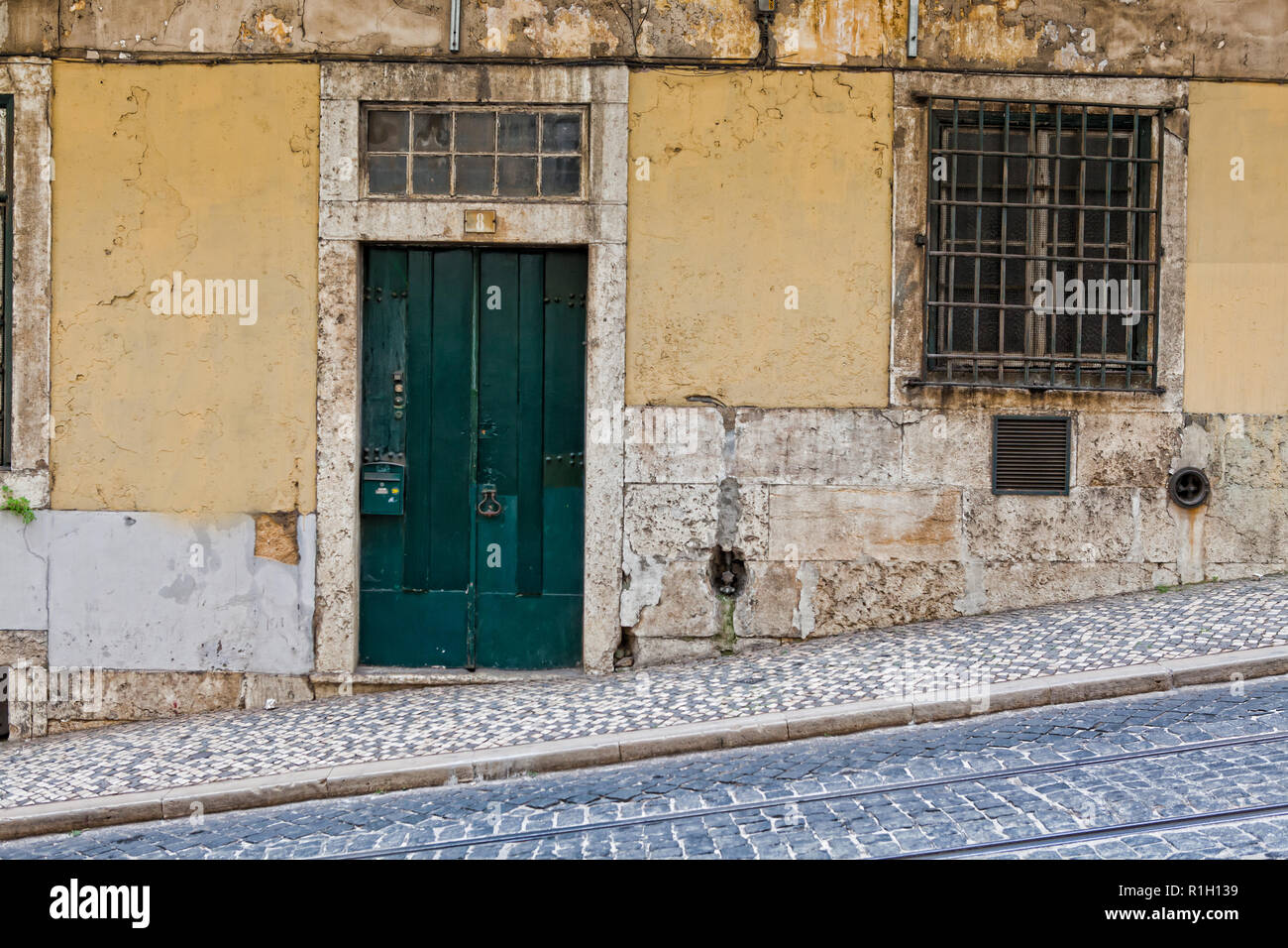 Lisbon old facade, detail of an old street portugal, tourism Stock Photo