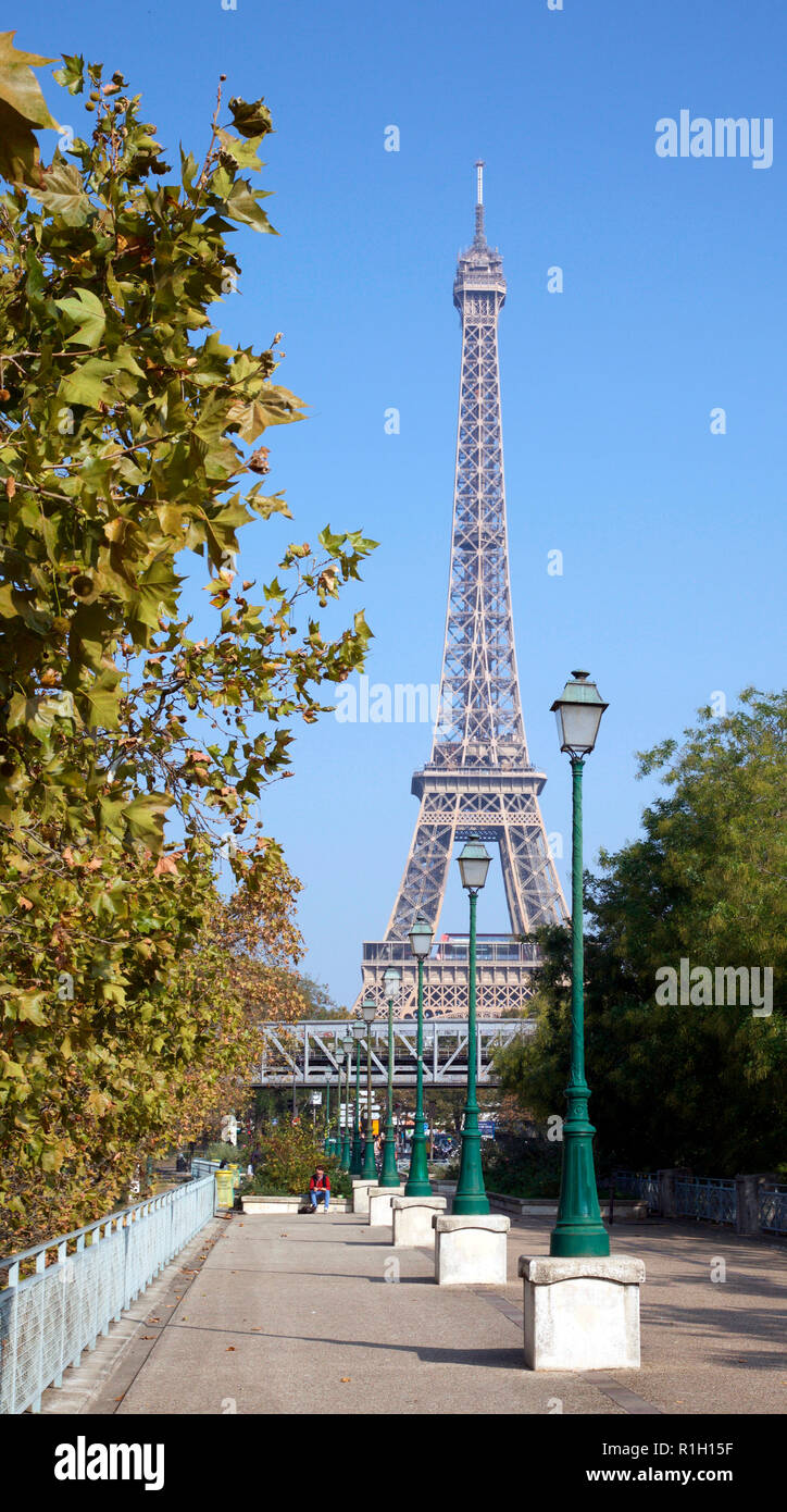 The Eiffel Tower seen from the south bank of the River Seine Stock Photo