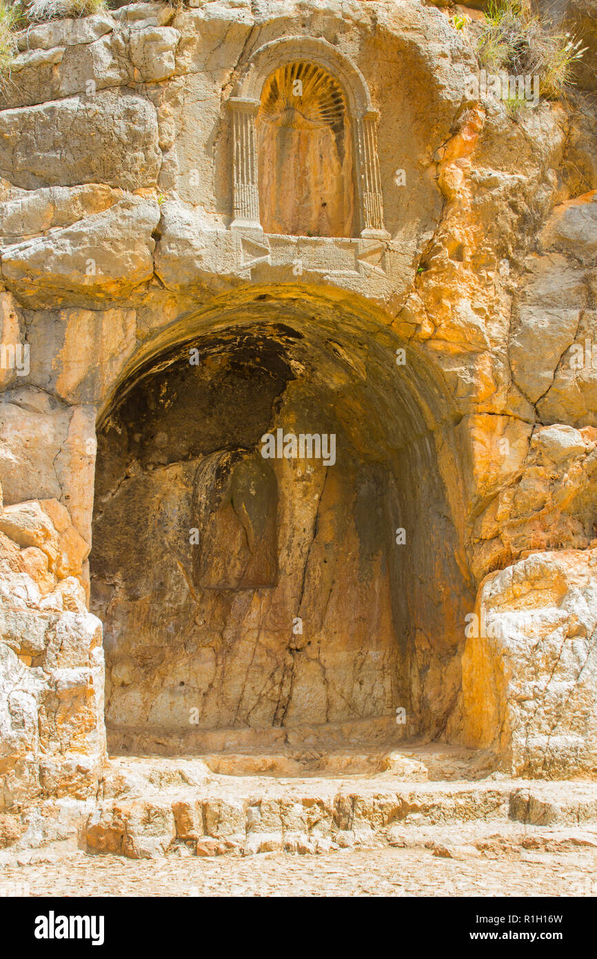 Ancient shrines to Pan at the Banias water gardens in Israel at the bottom of Mount Hermon in the North Golan Heights Israel Stock Photo
