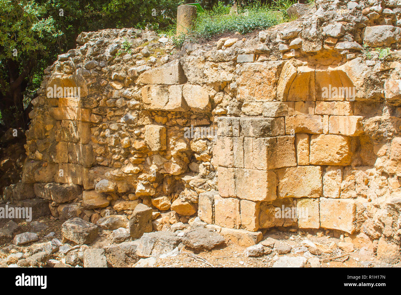 One of the ancient shrines to Pan at the Banias water gardens in Israel at the bottom of Mount Hermon in the North Golan Heights Israel Stock Photo