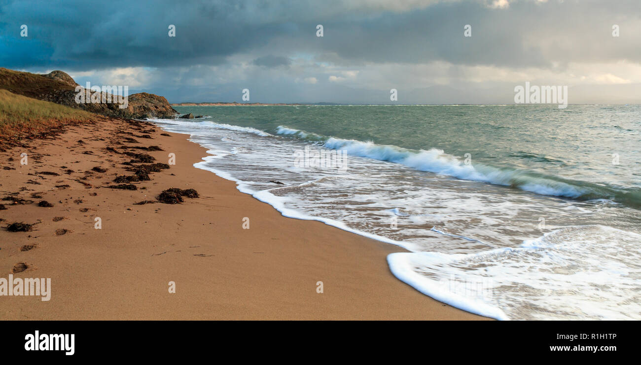 Newborough Beach, Anglesey, Wales, from Ynys Llanddwyn, UK Stock Photo