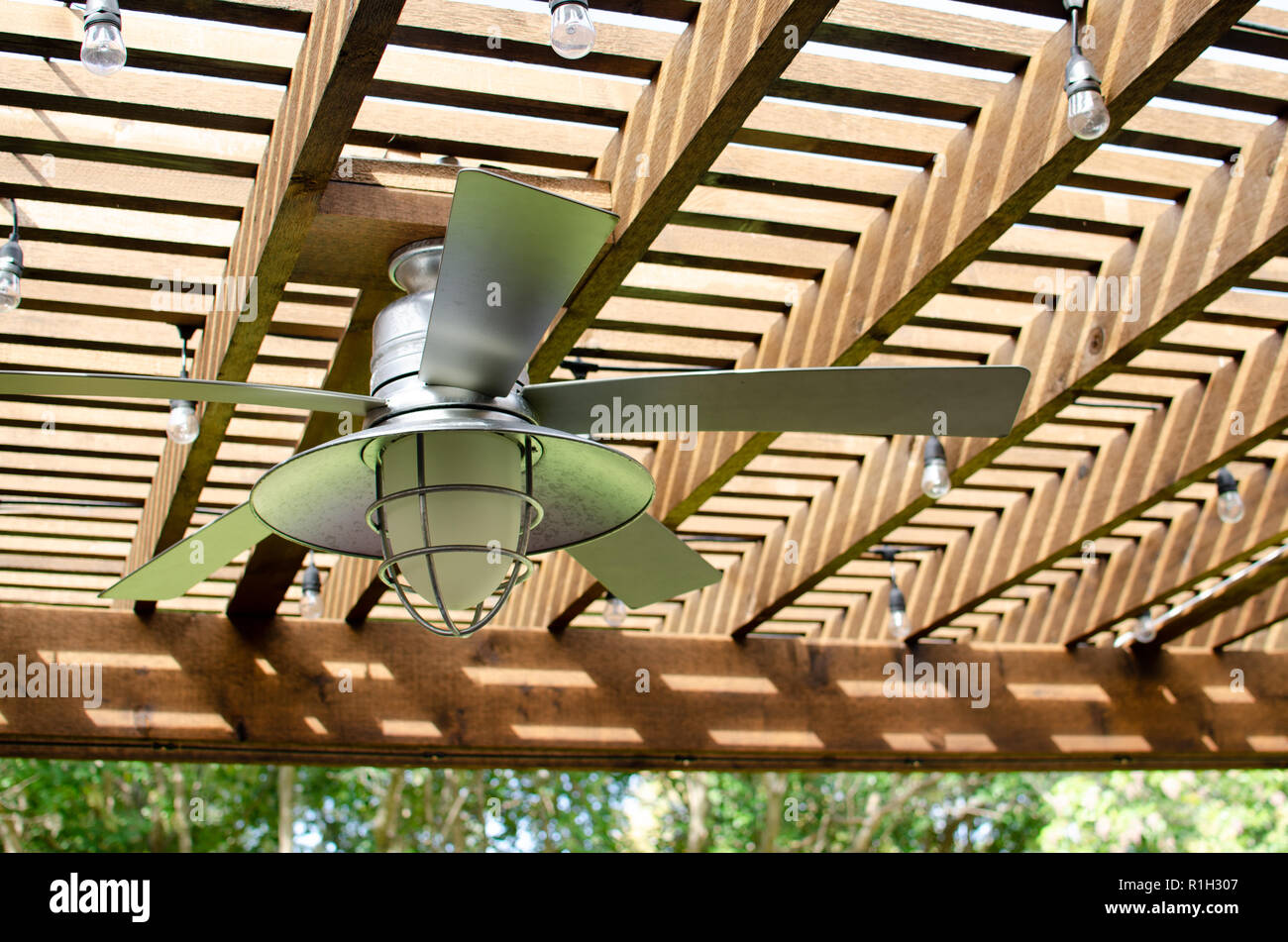 Outdoor Ceiling Fan On Pergola Stock Photo 224724983 Alamy