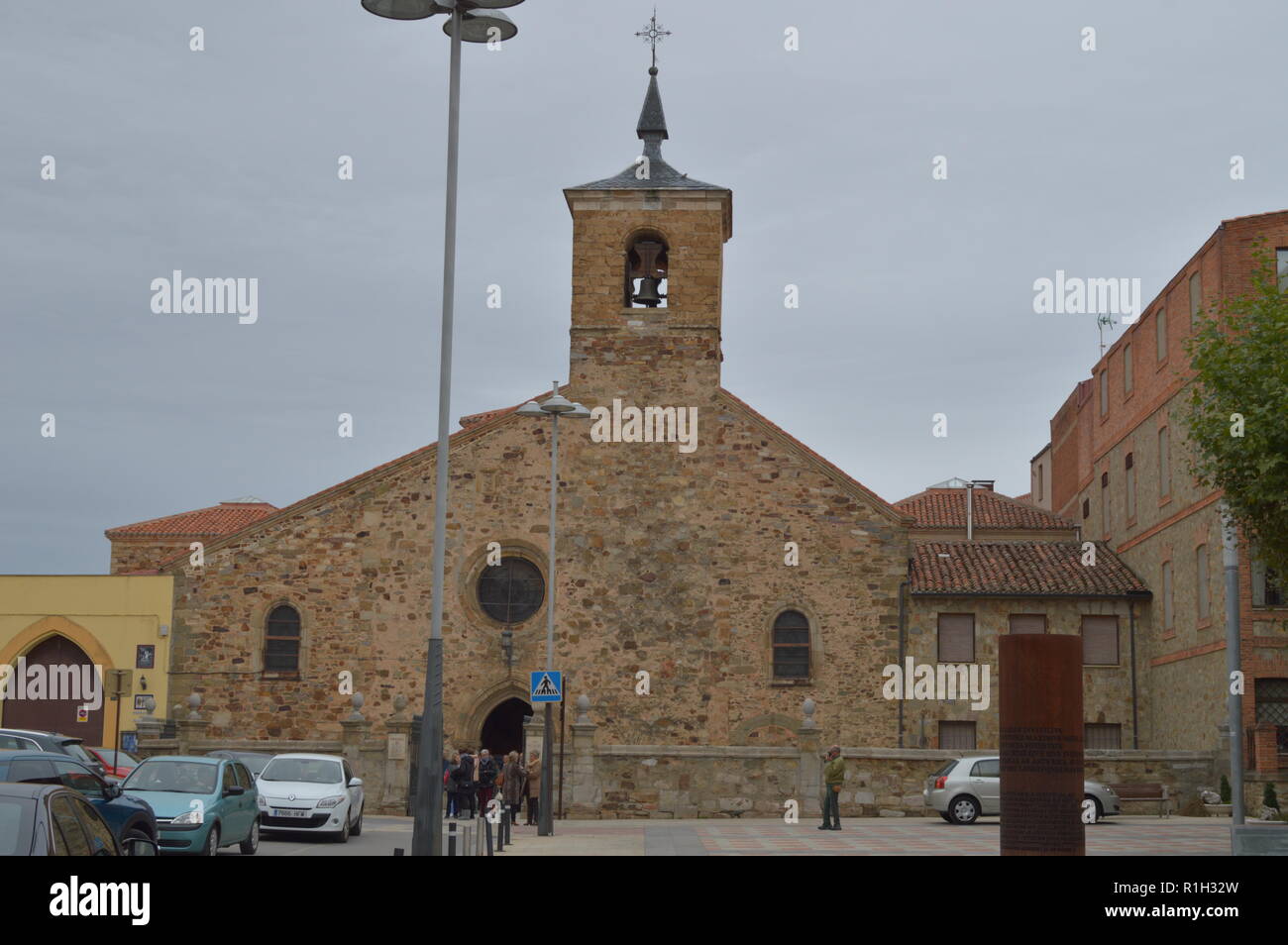 Main Facade Of The Church Of San Bartolome In Astorga. Architecture, History, Camino De Santiago, Travel, Street Photography. November 1, 2018. Astorg Stock Photo