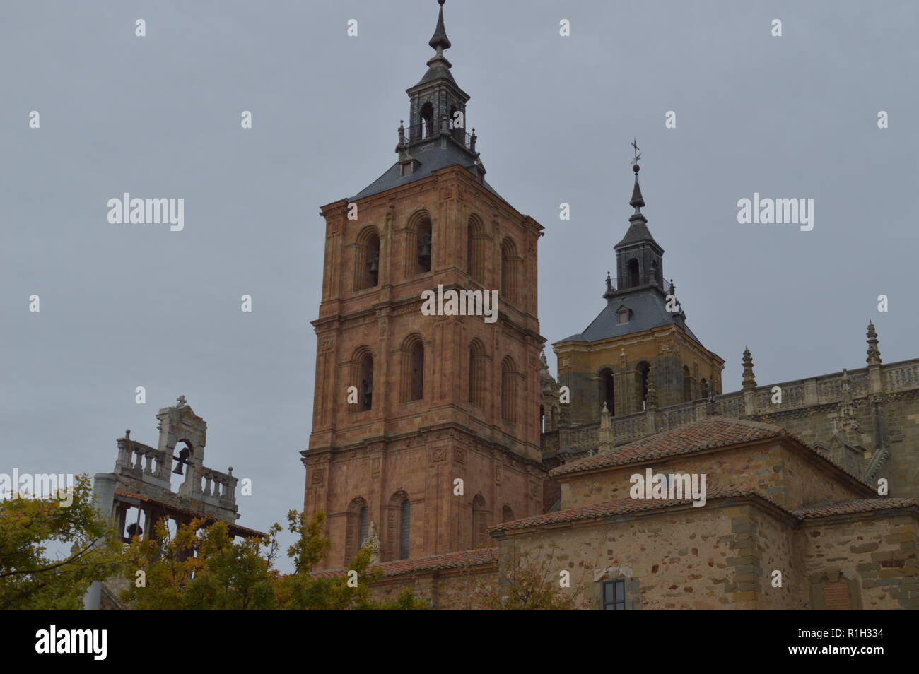 Bell Tower Of The Cathedral In Astorga. Architecture, History, Camino De Santiago, Travel, Street Photography. November 1, 2018. Astorga, Leon, Castil Stock Photo