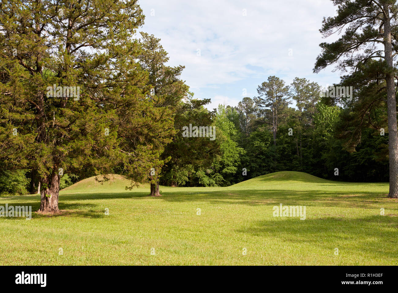 Burial mounds at the Bynum Mound and Village site along the Natchez Trace Parkway, Mississippi Stock Photo