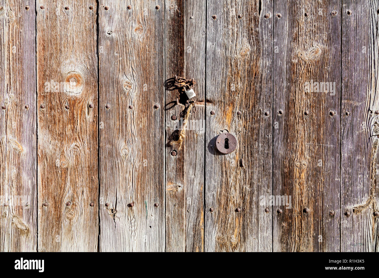 Close up brown wooden door texture Stock Photo