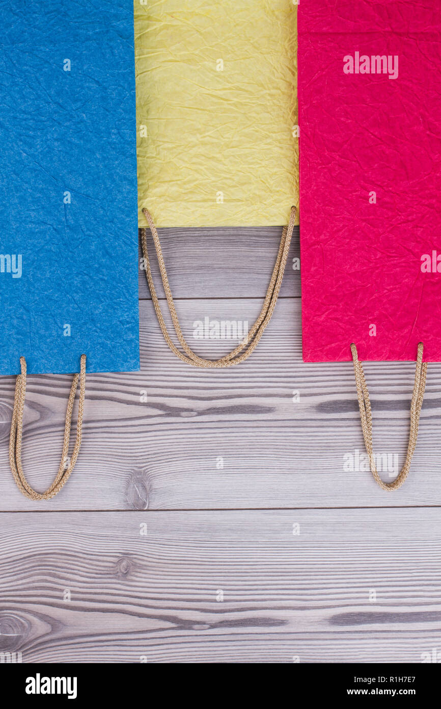 Three colorful shopping bags. Stock Photo