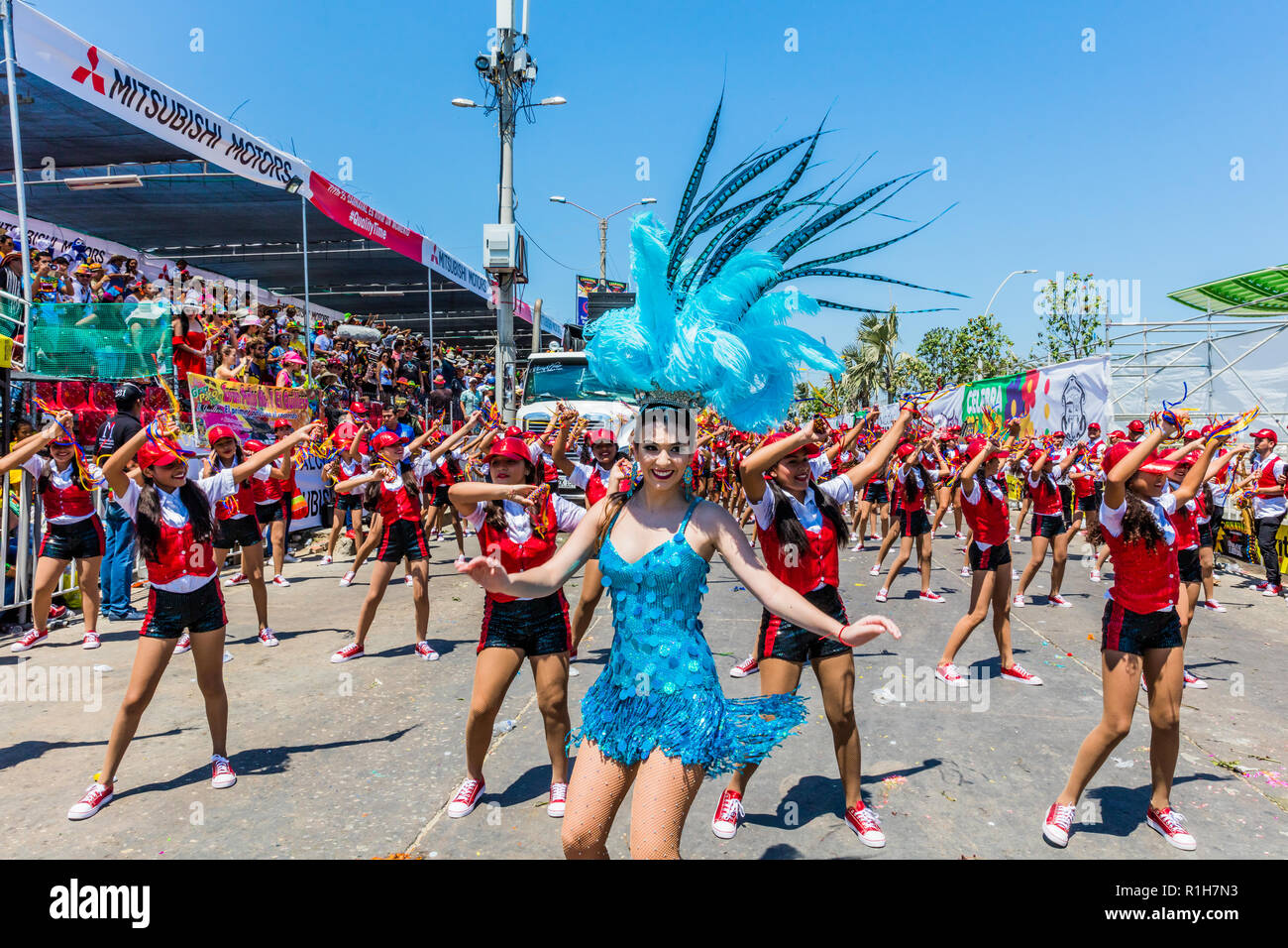 Barranquilla , Colombia  - February 25, 2017 : people participating at the parade of the carnival festival of  Barranquilla Atlantico Colombia Stock Photo