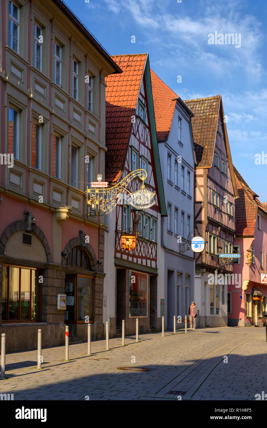 Old row of houses, main street, Ochsenfurt, Lower Franconia, Franconia, Bavaria, Germany Stock Photo