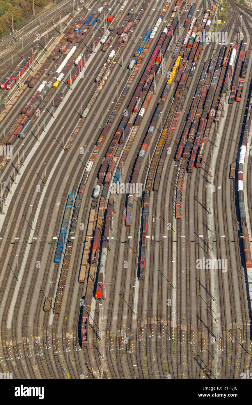 Marshalling yard Hagen-Vorhalle, tracks with freight wagons, Hagen, Ruhr area, North Rhine-Westphalia, Germany Stock Photo