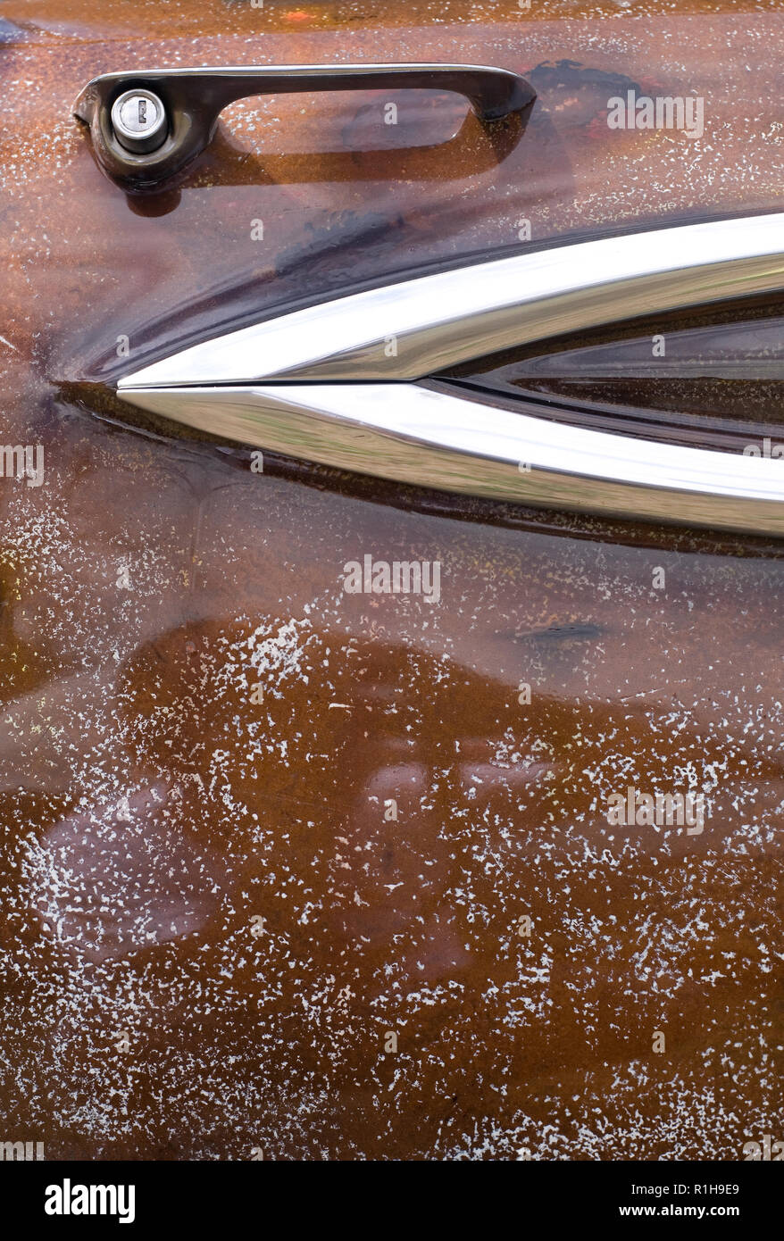 Closeup View of a Rat Rod Oxidized Paint Job and Door Handle Stock