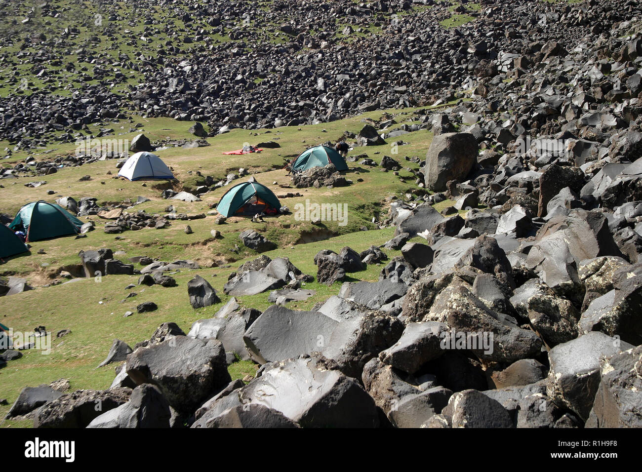 Climbers established tent in Mount Agri (Ararat) Turkey. Mount ...