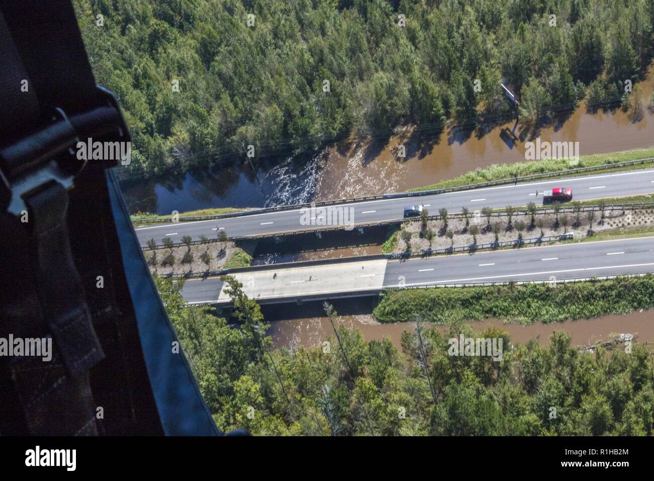 As seen from the air, the overflowing of the Cape Fear River is slowly ...