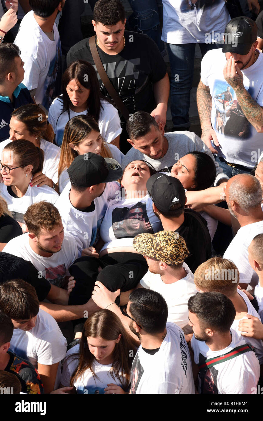 The funeral of Raffaele Perinelli at the church of Sant'Alfonso and San Gerardo. The 21-year-old football player was stabbed in the chest and killed Saturday night after a fight with a neighbor  Featuring: Atmosphere Where: Naples, Italy When: 12 Oct 2018 Credit: IPA/WENN.com  **Only available for publication in UK, USA, Germany, Austria, Switzerland** Stock Photo