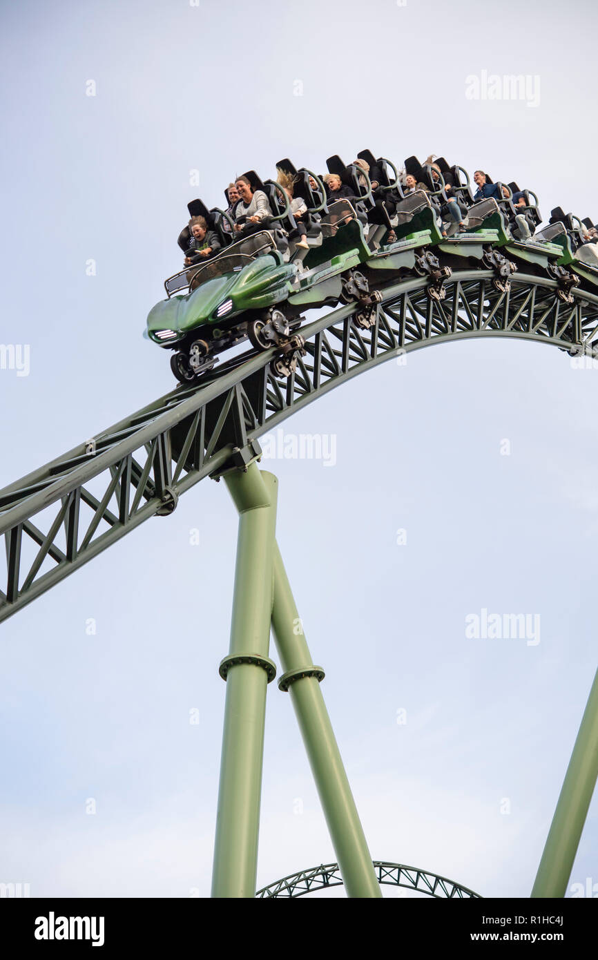 People enjoying a ride on a rollercoaster at the Liseberg amusement park in the center of Gothenburg, Sweden Stock Photo
