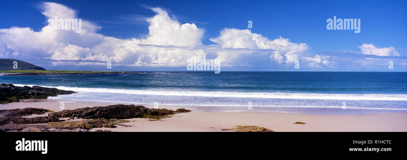 Panoramic coastal view of the Isle of Barra in the Hebrides, Scotland. Stock Photo