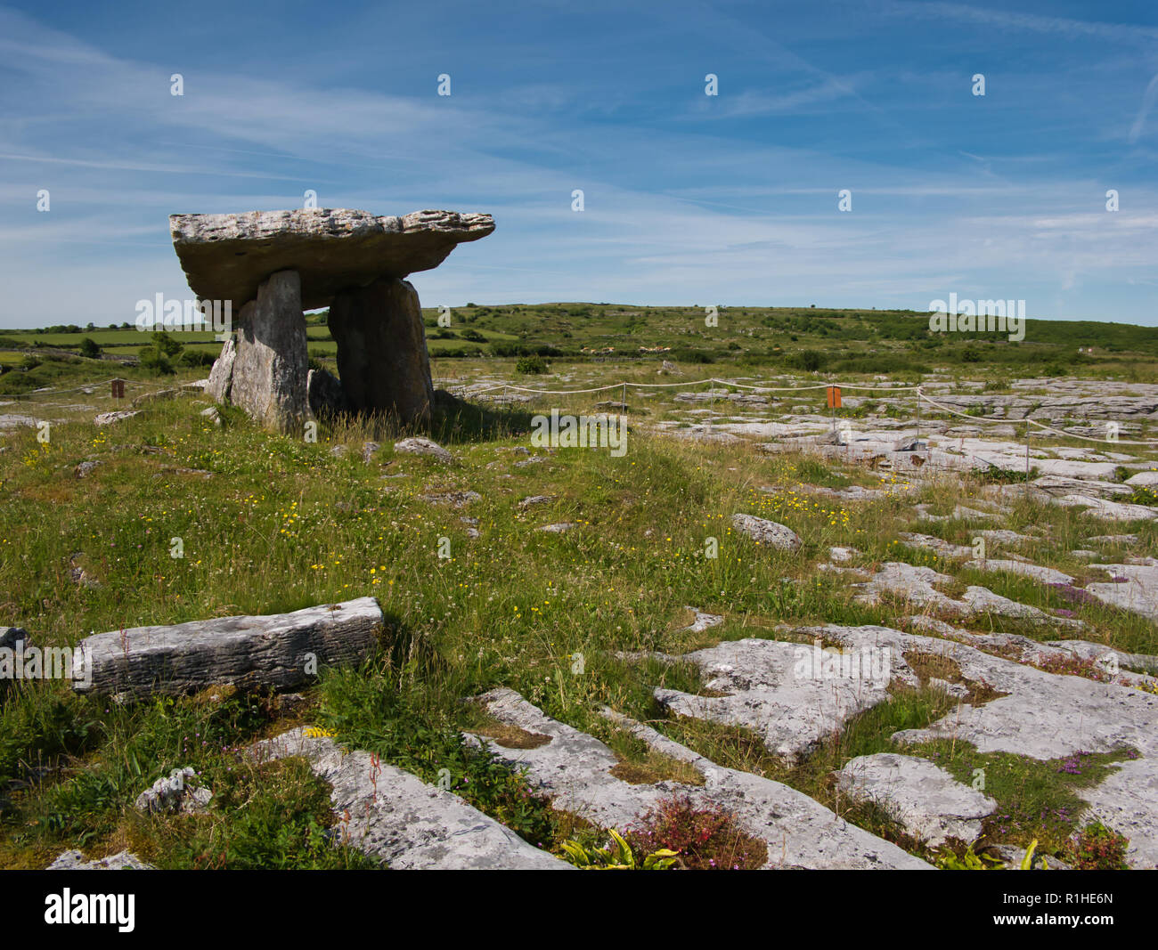 A portal tomb made of rocks near Poulnabrone in Ireland in fine weather Stock Photo