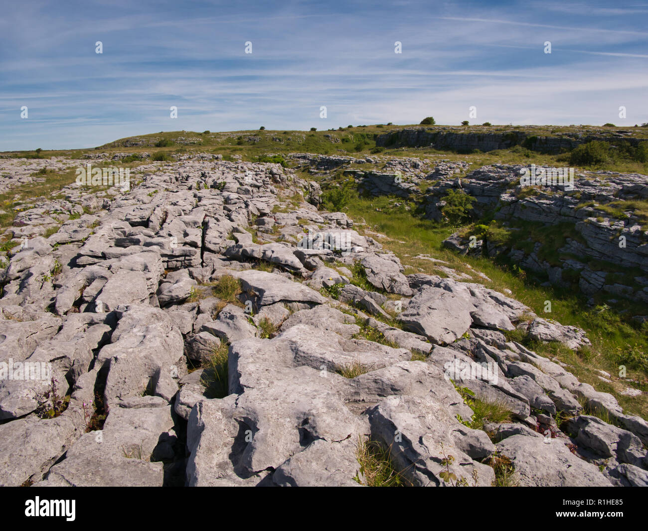 Strange rocky landscape with crevices and grooves at Poulnabrone in Ireland Stock Photo