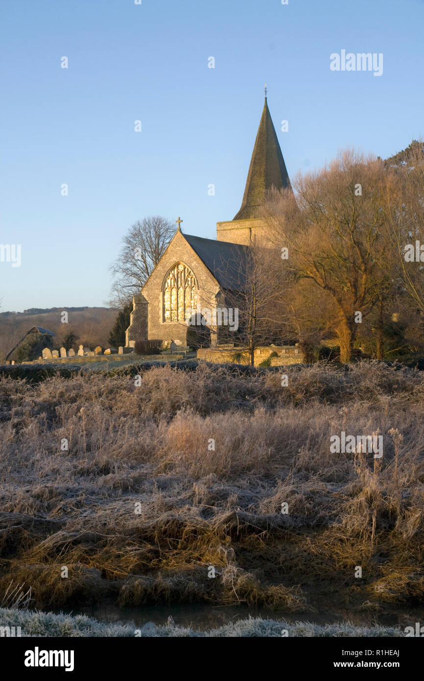 Early morning light at Alfriston Church, East Sussex, England, UK Stock Photo