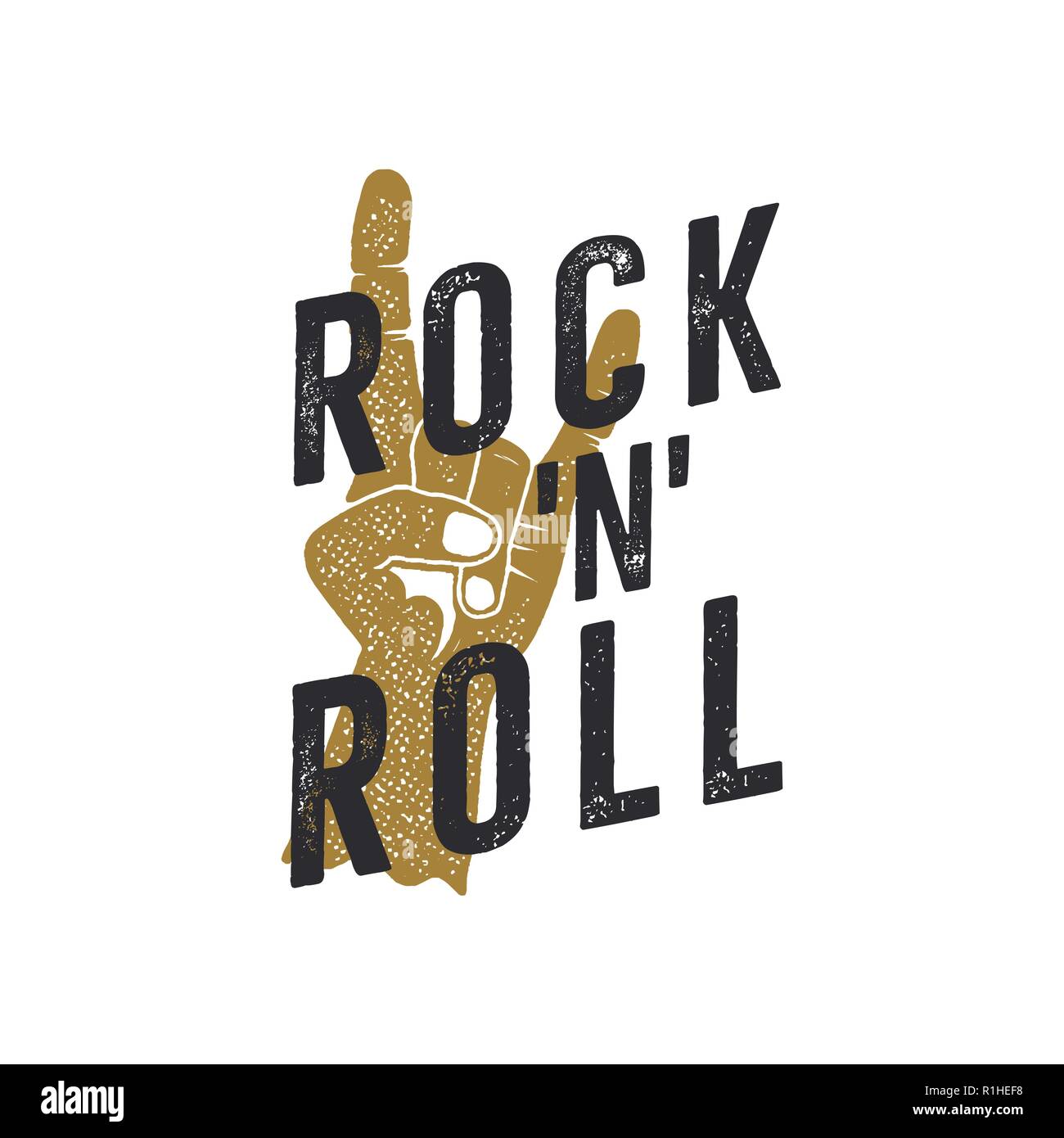 Vintage hand drawn rock n roll poster. Music t shirt print design. Musical  tee graphics with hand sign and typography quote. Stock vector isolated on  white background Stock Vector Image & Art -