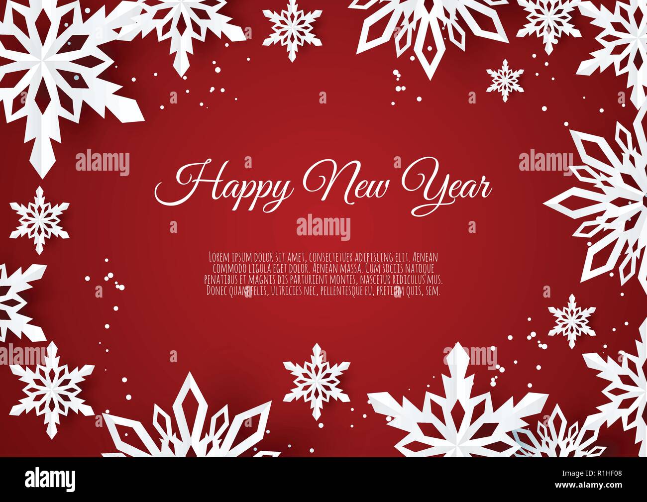 Christmas card with paper snow flake. Falling snowflakes on a red ...