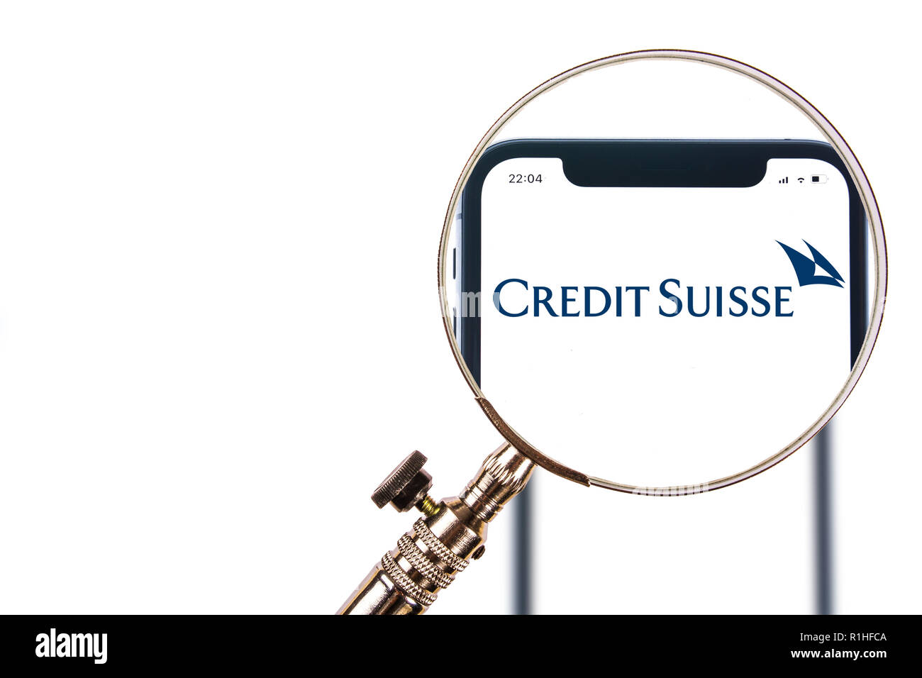 SOLOTHURN, SWITZERLAND - NOVEMBER 12, 2018: Credit Suisse logo displayed on a modern smartphone Stock Photo