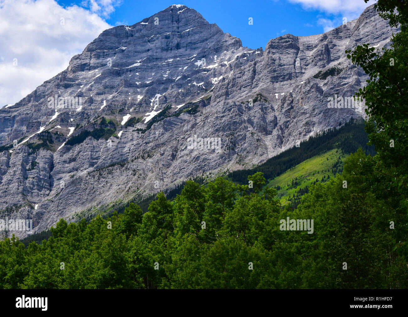 peaks, valleys, meadows  and other scenery in the Rocky mountains of Canada Stock Photo