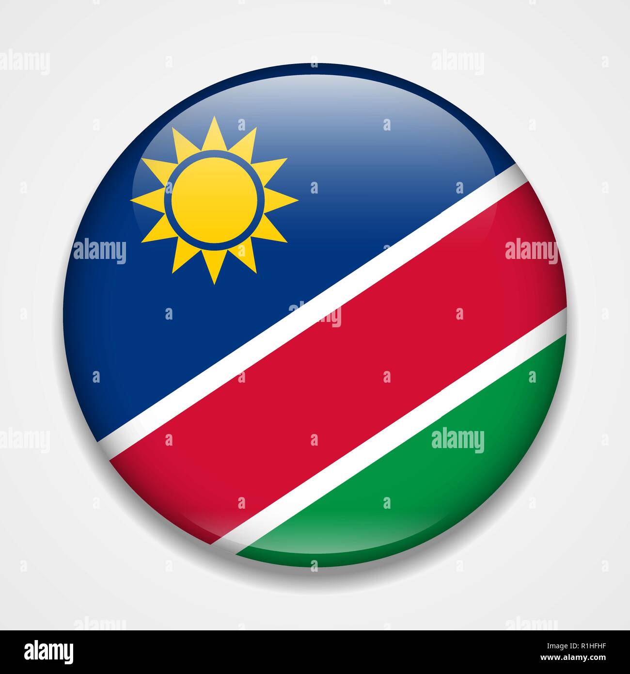 Flag of Namibia. Round glossy badge Stock Vector